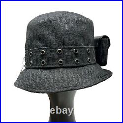 Christian Dior Vintage Trotter Monogram Logo Bucket Hat #58 Black Cotton RankA