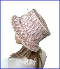 Christian Dior Vintage Trotter Monogram Rhinestone Bucket Hat #58 Pink RankAB