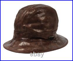 Christian Dior Women Vintage Logo Bucket Hat 57 Brown Distressed Goat Leather