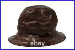 Christian Dior Women Vintage Logo Bucket Hat 57 Brown Distressed Goat Leather