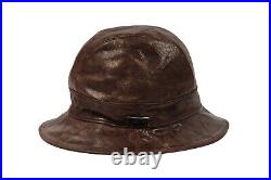 Christian Dior Women Vintage Logo Bucket Hat 57 Brown Distressed Goat Leather