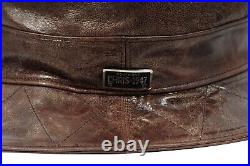 Christian Dior Women Vintage Logo Bucket Hat 57 Brown Distressed Goat Leather