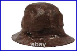 Christian Dior Women Vintage Logo Bucket Hat 57 Brown Distressed Goat Leather