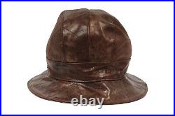 Christian Dior Women Vintage Logo Bucket Hat 57 Brown Distressed Goat Leather