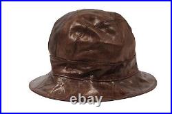 Christian Dior Women Vintage Logo Bucket Hat 57 Brown Distressed Goat Leather