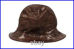 Christian Dior Women Vintage Logo Bucket Hat 57 Brown Distressed Goat Leather