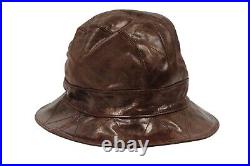 Christian Dior Women Vintage Logo Bucket Hat 57 Brown Distressed Goat Leather