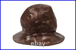 Christian Dior Women Vintage Logo Bucket Hat 57 Brown Distressed Goat Leather