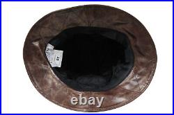 Christian Dior Women Vintage Logo Bucket Hat 57 Brown Distressed Goat Leather