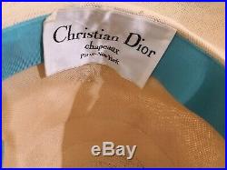 Christian Dior chapeaux Paris New York Hat beige with bow turquoise rare VTG