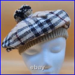 Classic Vintage Burberry London Scotland Merino/Angora/Cashmere Hat Beret PomPom