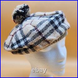 Classic Vintage Burberry London Scotland Merino/Angora/Cashmere Hat Beret PomPom