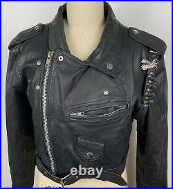 Contempo Casuals Vintage Leather Cropped Motorcycle Jacket Women's L with Hat Band