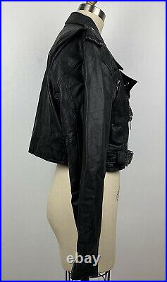 Contempo Casuals Vintage Leather Cropped Motorcycle Jacket Women's L with Hat Band