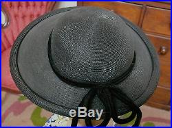 Coralie Designer New Look Late 1940`s Black Straw Picture Hat
