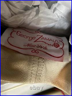 Custom Made George Zamau'l Couture Platinum Leather Rhinestone Beret