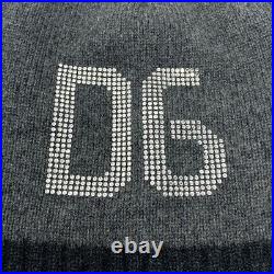 DOLCE&GABBANA Vintage DG Logo Knit Beanie Cashmere Rhinestone Gray RankAB+