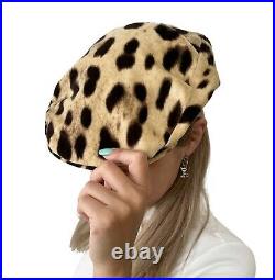 DOLCE&GABBANA Vintage Leopard Logo Newsboy Cap Hat #58 Beige Cotton RankAB+