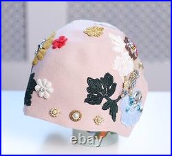 Dolce & Gabbana Very Rare Vintage Pink Gold Horn Flower Embroidered Women's Hat