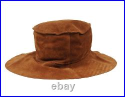 Dolce Gabbana Women Vintage Wide Brim Brunch Hat Size 56 Brown Tan Leather Suede