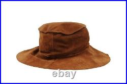 Dolce Gabbana Women Vintage Wide Brim Brunch Hat Size 56 Brown Tan Leather Suede