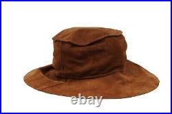 Dolce Gabbana Women Vintage Wide Brim Brunch Hat Size 56 Brown Tan Leather Suede