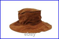 Dolce Gabbana Women Vintage Wide Brim Brunch Hat Size 56 Brown Tan Leather Suede