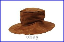 Dolce Gabbana Women Vintage Wide Brim Brunch Hat Size 56 Brown Tan Leather Suede