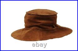 Dolce Gabbana Women Vintage Wide Brim Brunch Hat Size 56 Brown Tan Leather Suede