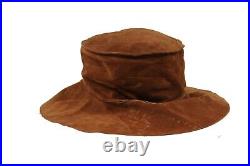 Dolce Gabbana Women Vintage Wide Brim Brunch Hat Size 56 Brown Tan Leather Suede