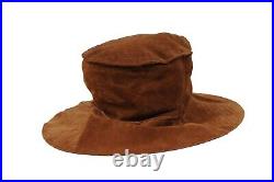 Dolce Gabbana Women Vintage Wide Brim Brunch Hat Size 56 Brown Tan Leather Suede