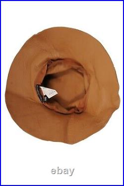 Dolce Gabbana Women Vintage Wide Brim Brunch Hat Size 56 Brown Tan Leather Suede