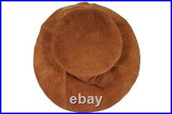 Dolce Gabbana Women Vintage Wide Brim Brunch Hat Size 56 Brown Tan Leather Suede