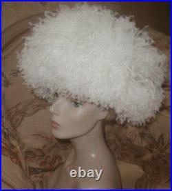 Dramatic 1940s LILLY DACHE' Ostrich Plume Toque Hat Open Crown HUGE White Plumes