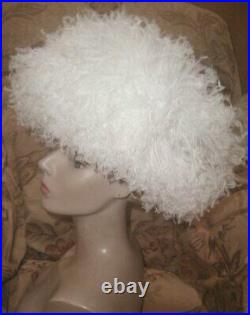 Dramatic 1940s LILLY DACHE' Ostrich Plume Toque Hat Open Crown HUGE White Plumes