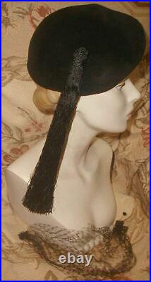EARLY Christian DIOR Matador Black Felt HAT, Long Tassel Made in France 1949-52