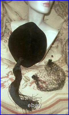 EARLY Christian DIOR Matador Black Felt HAT, Long Tassel Made in France 1949-52