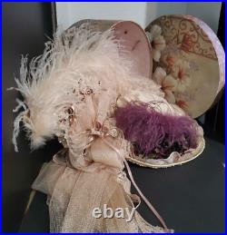 ELSIE MASSEY Lady's Victorian Tea Hat- Hand Fan & HAT Box 16/3 Pc Set WHOLESALE