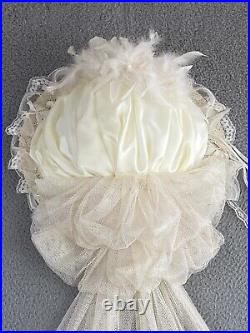 ELSIE MASSEY Vintage Victorian Touring Hat Derby Wedding Ivory Roses Pearls EXC