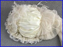 ELSIE MASSEY Vintage Victorian Touring Hat Derby Wedding Ivory Roses Pearls EXC