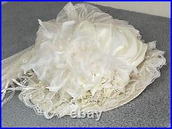 ELSIE MASSEY Vintage Victorian Touring Hat Derby Wedding Ivory Roses Pearls EXC