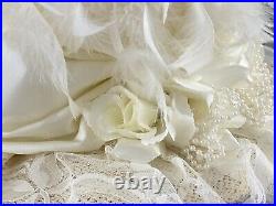 ELSIE MASSEY Vintage Victorian Touring Hat Derby Wedding Ivory Roses Pearls EXC