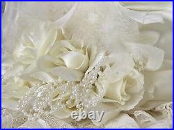 ELSIE MASSEY Vintage Victorian Touring Hat Derby Wedding Ivory Roses Pearls EXC