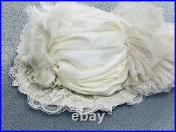 ELSIE MASSEY Vintage Victorian Touring Hat Derby Wedding Ivory Roses Pearls EXC