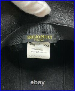 EMILIO PUCCI Hat Rabbit Fur Black Belted RankA