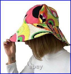 EMILIO PUCCI Vintage Logo Bucket Hat Fashion Accessory Pink Multicolor RankAB+