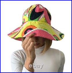 EMILIO PUCCI Vintage Logo Bucket Hat Fashion Accessory Pink Multicolor RankAB+