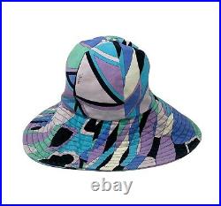 EMILIO PUCCI Vintage Logo Bucket Hat Fashion Accessory Purple Blue Green RankAB