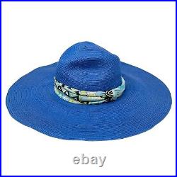 EMILIO PUCCI Vintage Straw Hat Bucket Hat #2 Marble Ribbon Blue Raffia RankAB