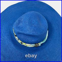 EMILIO PUCCI Vintage Straw Hat Bucket Hat #2 Marble Ribbon Blue Raffia RankAB